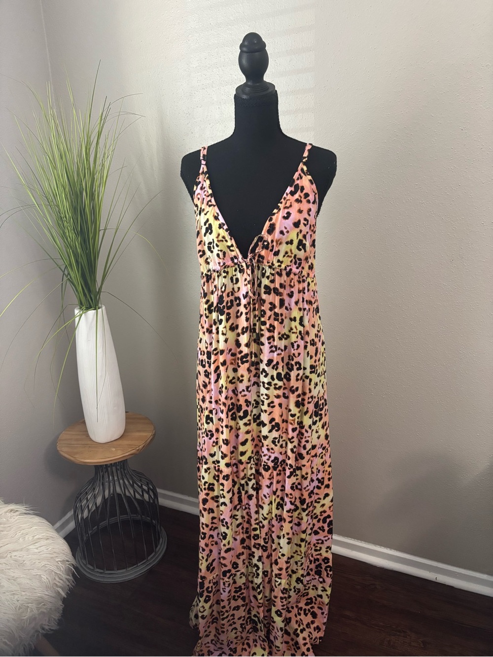 Bar III Pink Multicolor Leopard-Print Maxi Dress
